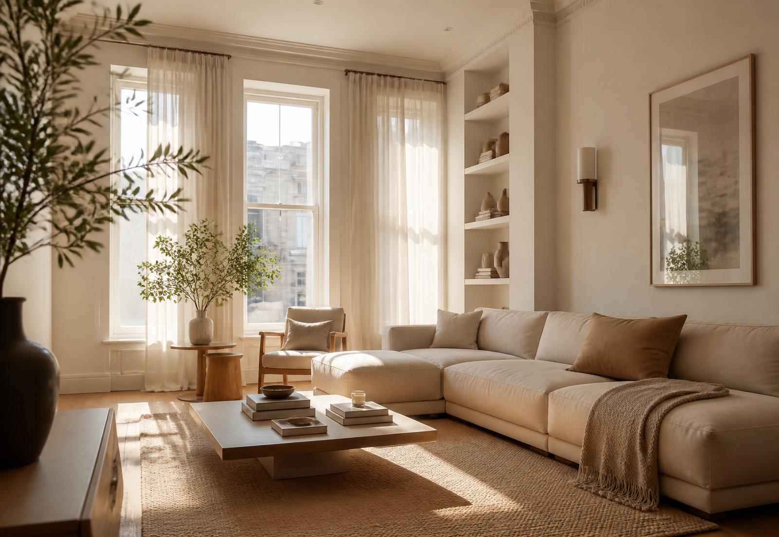 Sunlit, freshly cleaned modern living space