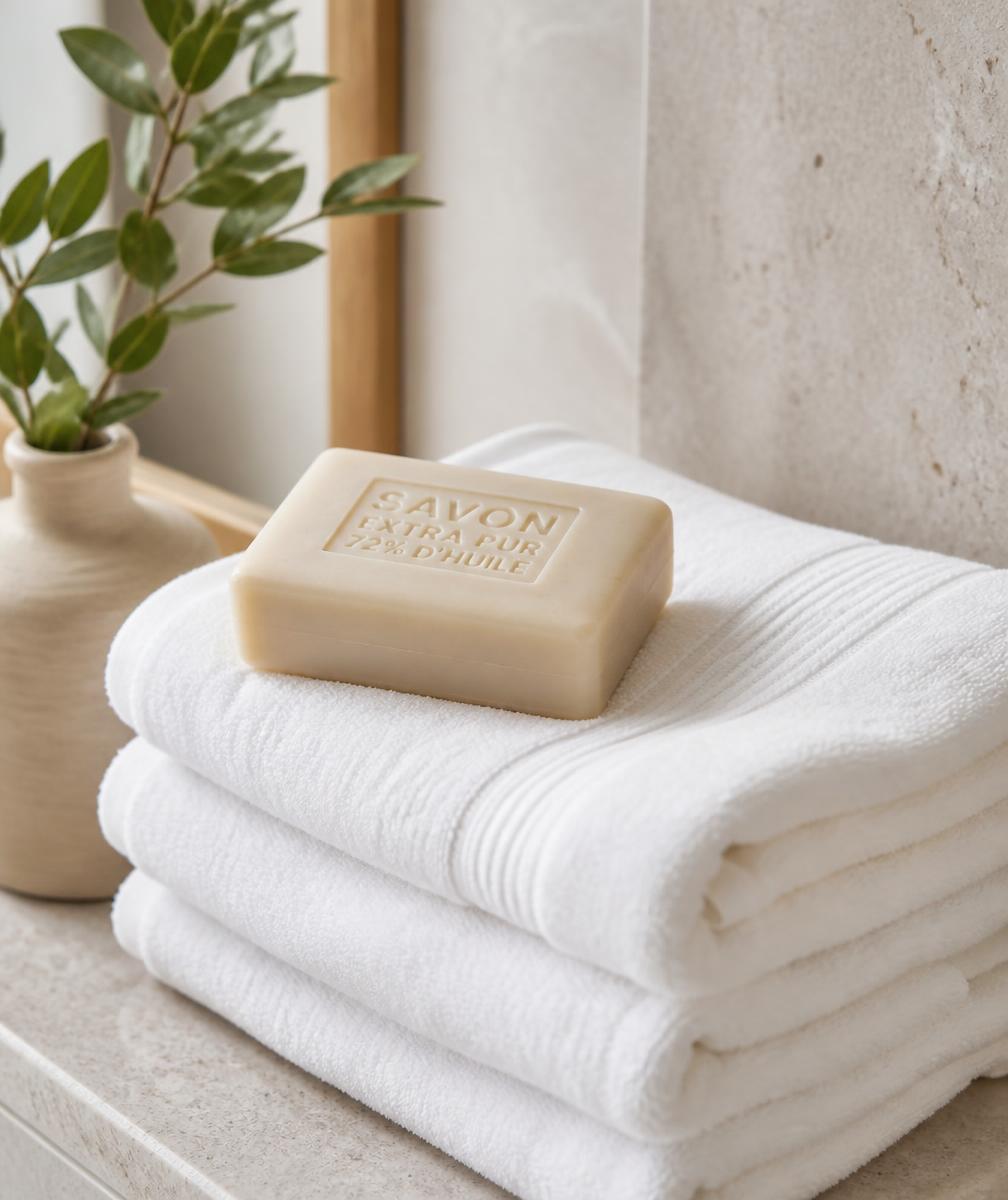 Neatly folded fresh towels prepared after a clean